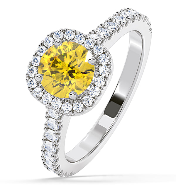 Elizabeth Yellow Lab Diamond 1.70ct Halo Ring in 18K White Gold - Elara Collection
